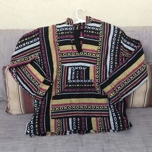 Brand New Mexican Hoodie Woven Front Pocket Fall Colors Toggles Unisex NWOT Nice